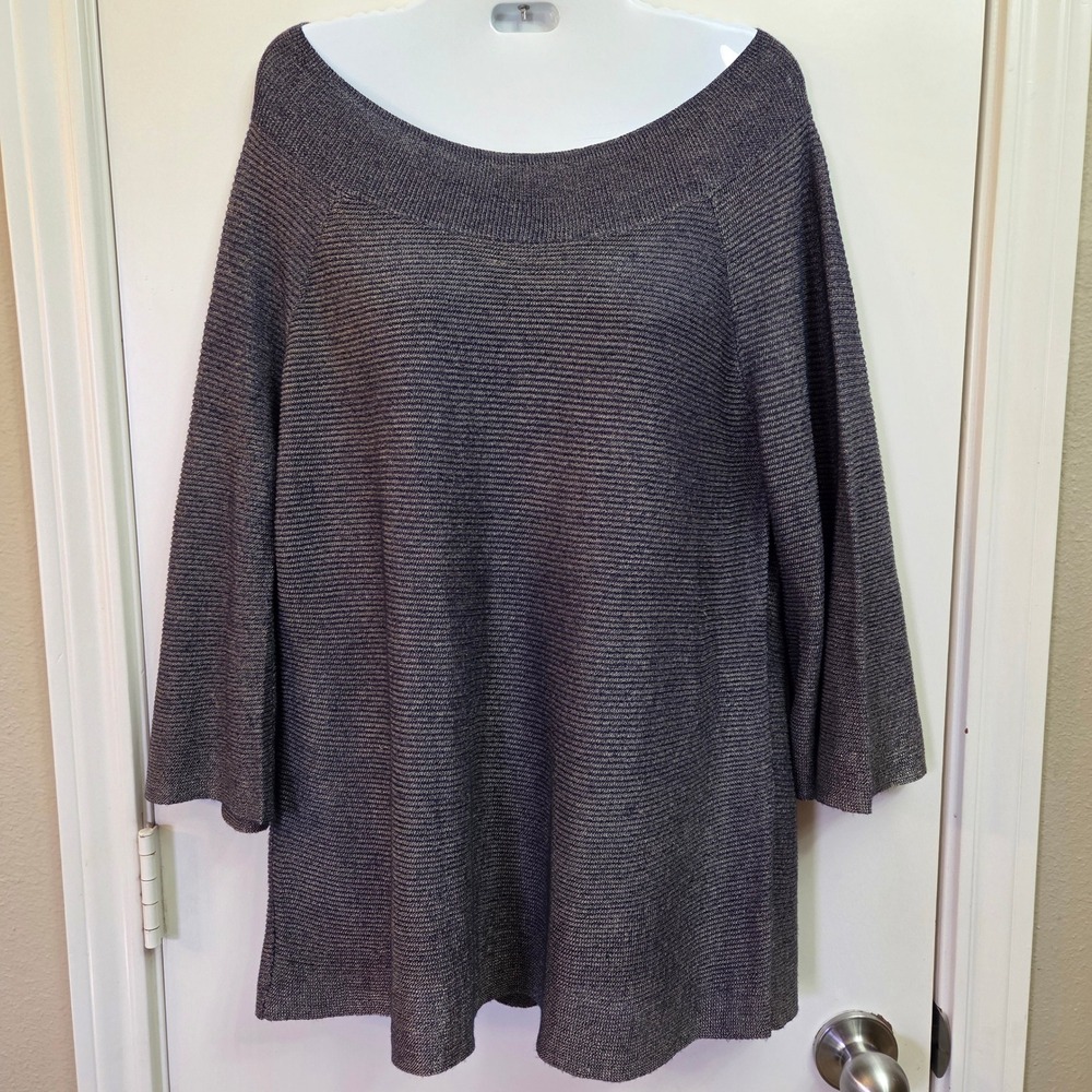 Chicos Metallic Silver Black Knit Tunic Sweater Scoop Neck 3/4 Sleeve Size 1 M